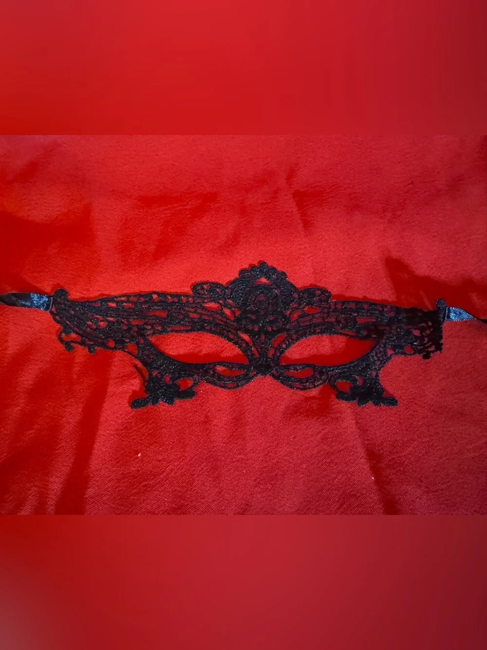 Lace Venetian Eye Mask - Black on Red